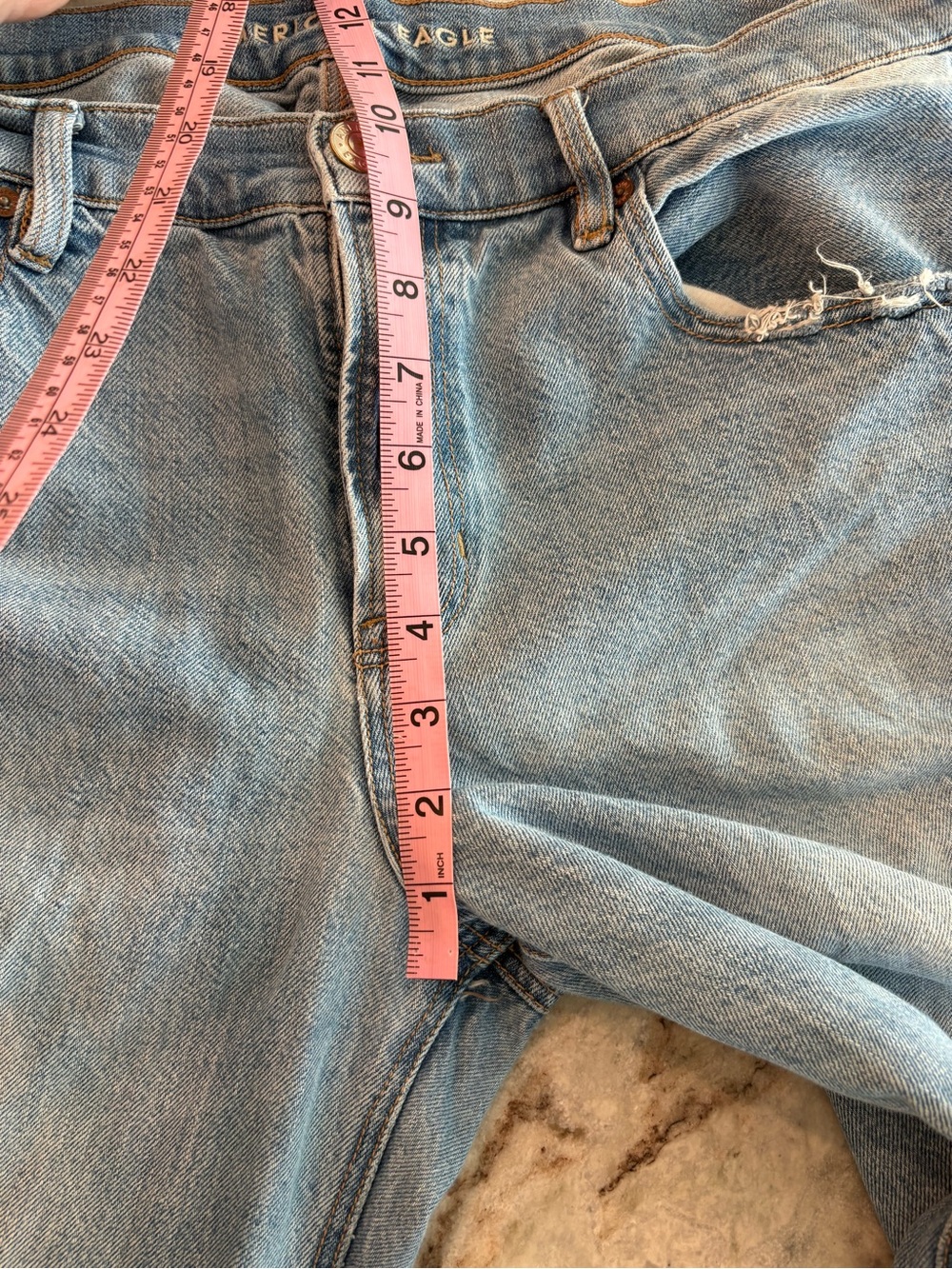 American Eagle 90's Low Rise Straight Denim Jeans 16 Long Light Wash - Picture 4 of 11
